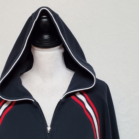 VINTAGE 90s Anne Klein Red White Blue Striped Knit Boxy Cut Full-zip Hoodie XL - Picture 5 of 15